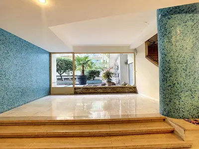 a room with blue walls and a large window at Nestor&Jeeves - BEETHOVEN - Residential Area - Central in Nice