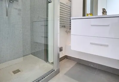 a bathroom with a shower with a glass door at Nestor&Jeeves - SWEETHEART - Central location - Close Old Town in Nice