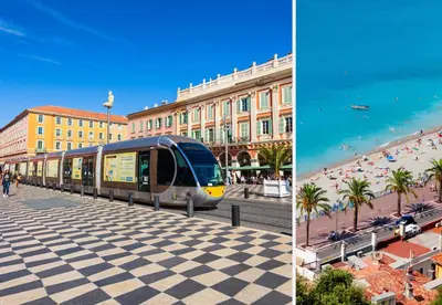 a train on a street next to a beach at Nestor&Jeeves - SEA AND SUN - Central - Close sea in Nice
