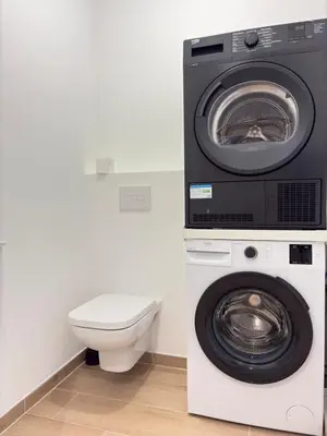 a washer and dryer in a bathroom with a toilet at Seaside Azur in Saint-Laurent-du-Var