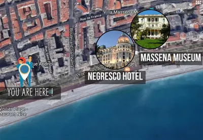a map of the mos agency museum and mercoscoped hotel at Nestor&Jeeves - L'OLYMPIC - Central - Very close sea in Nice