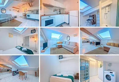 a collage of photos of a kitchen and a living room at Nestor&Jeeves - L ESCURIAL - Central in Nice
