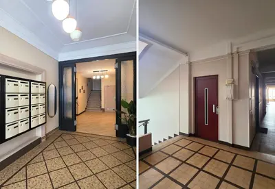 two pictures of a hallway with a door and a room at Nestor&Jeeves - BLUE PASTEL PROMENADE - Spacious - Close sea in Nice