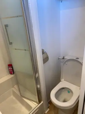 a small bathroom with a toilet and a shower at Studio Nice cosy et plein centre in Nice