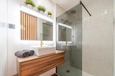 a bathroom with a sink and a shower at Appartement cosy au coeur de Cagnes sur Mer in Cagnes-sur-Mer