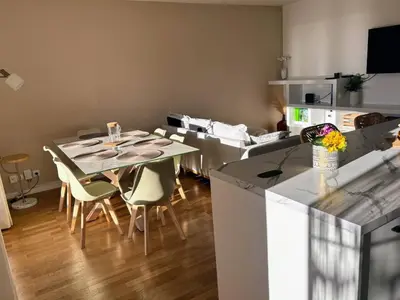 a bedroom with a mural of giraffes and zebras at WeHost- CORNICHE Soleil Couchant 2 chambres 4pers,Parking,Piscine in Nice