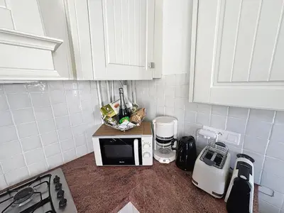 a kitchen with a counter top with a microwave at Large 2 bedroom apartment, Close to Promenade des Anglais in Nice