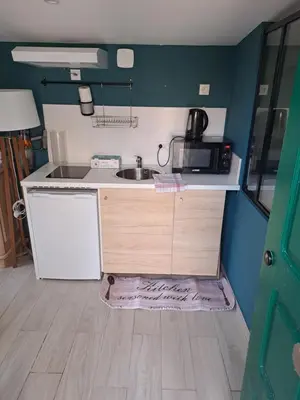 a small kitchen with a sink and a microwave at Studio dans le vert in Nice