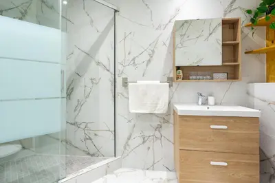 a bathroom with a shower and a sink at Nice - SweetHome Spacious Flat - Balcon in Nice
