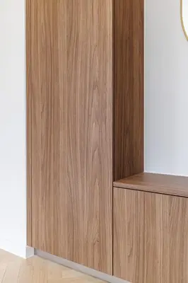 a wooden door with a wooden shelf in a room at Appartement Mamabaldi in Nice