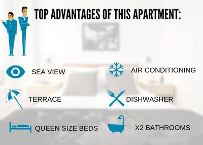 a collage of photos of the top advantages of this apartment at Nestor&Jeeves - PALAIS DE FRANCE - Central - Sea front in Nice