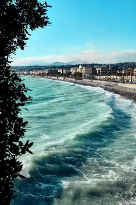 a view of a beach with the ocean at Appartement 2 chambres avec Terrasse Vue sur la Mer in Nice