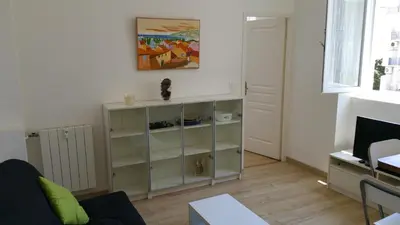 a living room with a cabinet with a cat sitting on it at Palais Rialto in Nice
