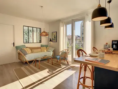 a living room with a couch and a table at Nestor&Jeeves - SUNNY TERRACE - Central - Very close sea - Top Floor in Nice