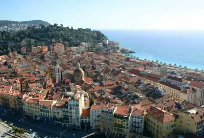 an aerial view of a city next to the ocean at Sunny apartment in heart of Nice Old Town in Nice