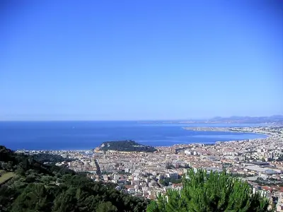 an aerial view of a city and the ocean at Villa Mt Fleuri in Nice