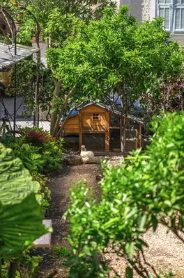 a small wooden house in the middle of trees at Hotel De La Darse in Villefranche-sur-Mer