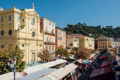 an overhead view of a market in a city at Les Gérardines by EnjoyNice, 3-room with Airco and balcony in Nice
