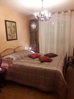 a bedroom with a large bed and a clock at Chambre chez l’habitant chez Nadine in Cagnes-sur-Mer