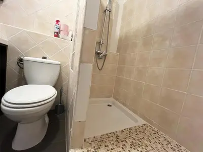 a bathroom with a toilet and a shower at Maresol in Cagnes-sur-Mer