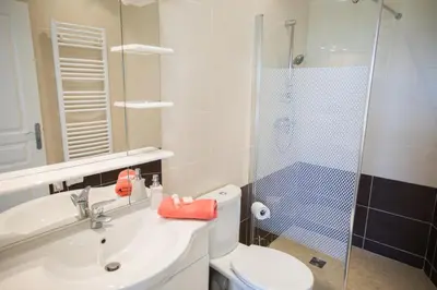 a bathroom with a shower and a sink and a toilet at Vinaigrier Hills VI3086 by Riviera Holiday Homes in Nice