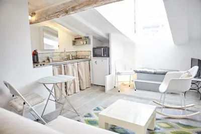 a small apartment with a kitchen and a living room at Studio Côte Blanche - Welkeys in Nice