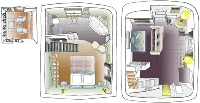 two drawings of a room with a house at La Suite du Village d'Eze in Èze