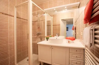 a bathroom with a sink and a shower at PALAIS LIBERTE in Nice