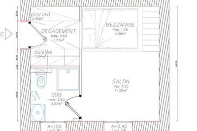 a drawing of a floor plan of a small house at STUDIO DECO DESIGN, HYPER CALME in Nice