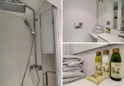 a bathroom with a shower and two bottles of wine at Nestor&Jeeves - DUPLEX MIROIR - Hyper center - Shopping area - Top floor in Nice