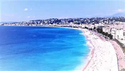 an aerial view of a beach and the ocean at la palais osiris Nice centre jardin wifi clim parking in Nice
