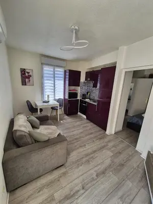 a living room with a couch and a table at Plein centre Appartement climatisé et spacieux avec grande terrasse sur le toit à Nice in Nice