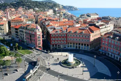 an aerial view of a city with a fountain at Hôtel Le Soleia by Inwood Hotels in Nice