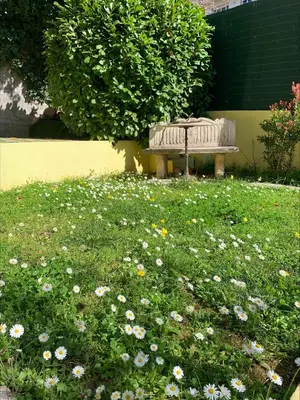 a table with a plate of fruit and a bottle of water at Villa Soraya Nice - Sunny appartment Cote d'Azur with large garden in Nice