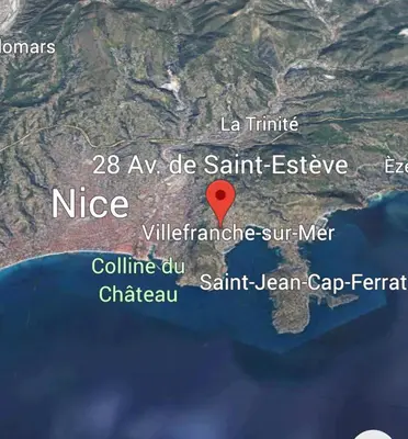 a map of the island of sant lemence with a red heart at Les Lauriers in Villefranche-sur-Mer