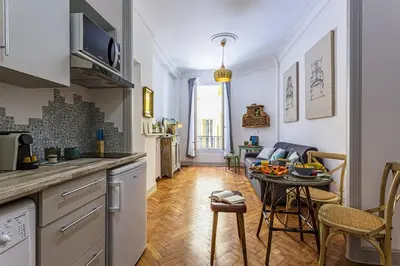 a kitchen and a living room with a table at MY CASA - DIJON - Near Train Station - Malaussena in Nice