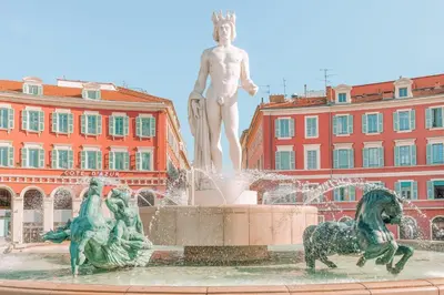 a statue in a fountain in front of a building at Nestor&Jeeves - VEGA GIOFFREDO - Hyper center - Close sea and Old Town in Nice