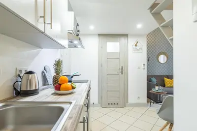 a kitchen with a sink and a bowl of fruit on the counter at MY CASA - SAINT SIAGRE 1 in Nice