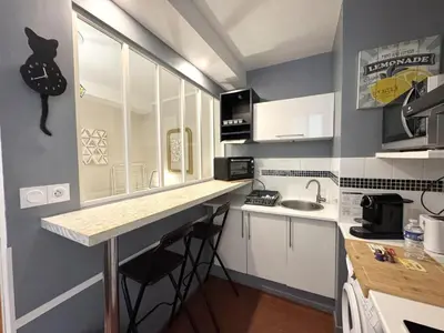 a small kitchen with a counter and a sink at ApartHotel Riviera - VINCENT 1 - Vieille Ville - Appartement Supérieur 2 pieces AC in Nice