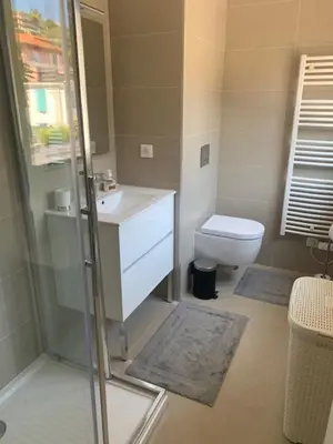 a bathroom with a shower and a toilet at Les Volets Bleus in Nice