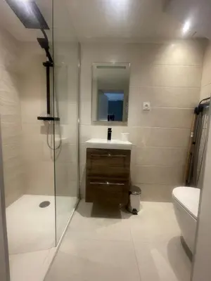a bathroom with a shower and a sink and a toilet at Garibaldi 11 in Nice