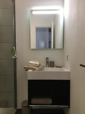 a bathroom with a sink and a mirror at Palais Gioffredo place Massena in Nice