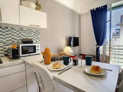 a kitchen with two plates of food on a counter at Nestor&Jeeves - HAPPINESS BEACH - Central - Close sea - Top floor in Nice