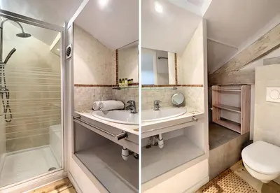 a bathroom with a shower and a sink and a toilet at Nestor&Jeeves - SECRET BEACH DUPLEX - Very close sea - Atypical in Nice
