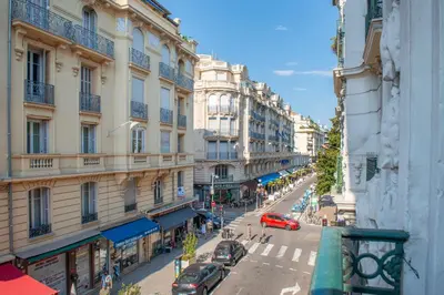 a view of a street in a city with buildings at Stunning flat by the beach, Carre d'or-Negresco in Nice