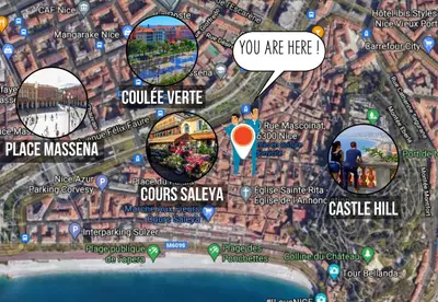 a map of a city with a speech bubble at Coeur Vieux Nice - Place Rossetti in Nice