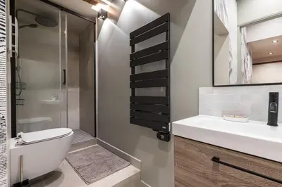 a bathroom with a shower and a toilet and a sink at Charming 2 Bdr Old Town in Nice