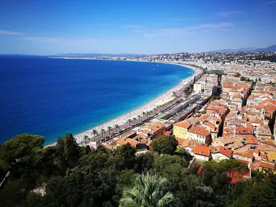 an aerial view of a city and the ocean at Studio lumineux à 10 min de la plage in Nice