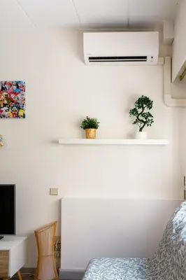 a bedroom with two plants on a white wall at Apart Nissa Bella Centre / Promenade des Anglais in Nice