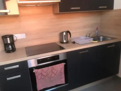 a kitchen with a counter and a sink and a stove at Villa Le Rêve in Nice